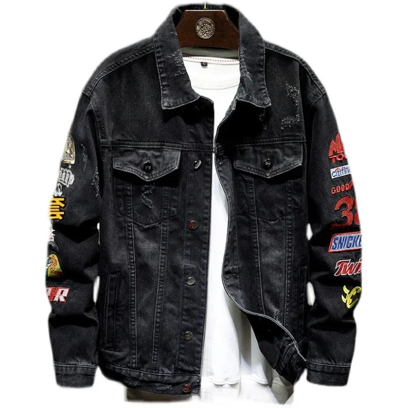 High-end Denim Jacket Men's Fashion Brand Spring Loose Hip Hop Embroidery Handsome Top Jacket Baseball Uniform Coat Man