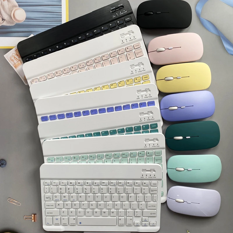 Rechargeable Tablet Wireless Bluetooth Keyboard Mouse Set For Laptop Phone iPad Samsung iOS Android Windows Green White Black - Image 5