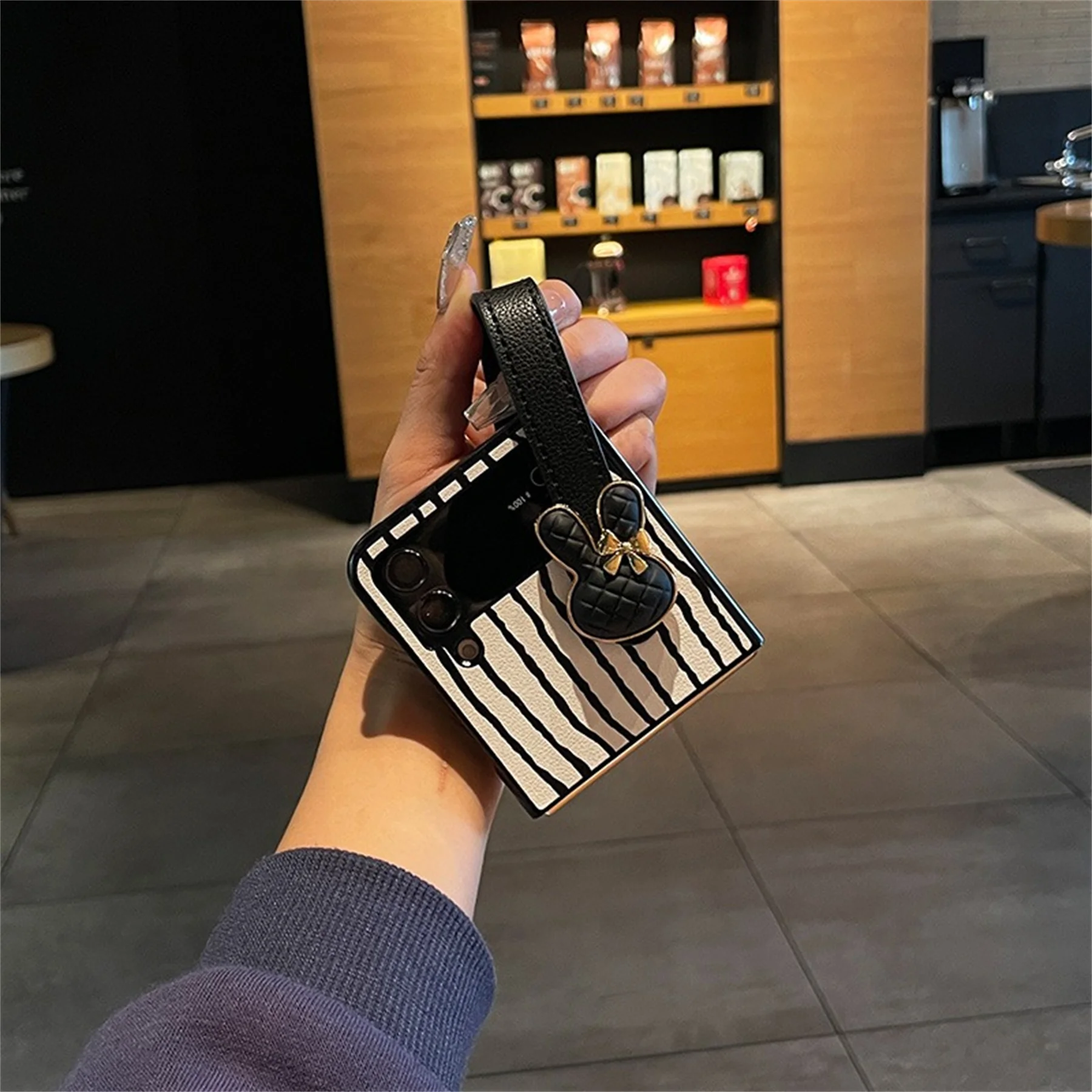 Korean Simple Corrugation Rabbit Wrist Strap Phone Case Cover