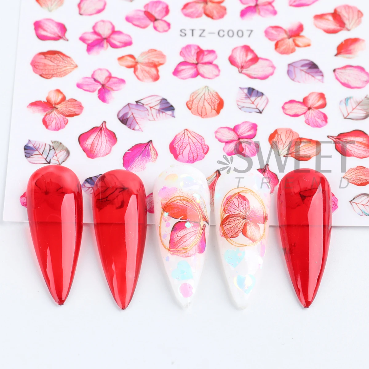 3pcs Gradient Flower Petal Nail Art Stickers Purple Pink Textured Floral Design Decals Japanese Charm Tattoo Nail Manicure Decor