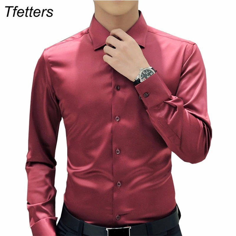 TFETTERS Hot Selling New Men's Luxury Shirts Wedding Party Dress Long Sleeve Shirt Silk Tuxedo Shirt Men Mercerized Cotton