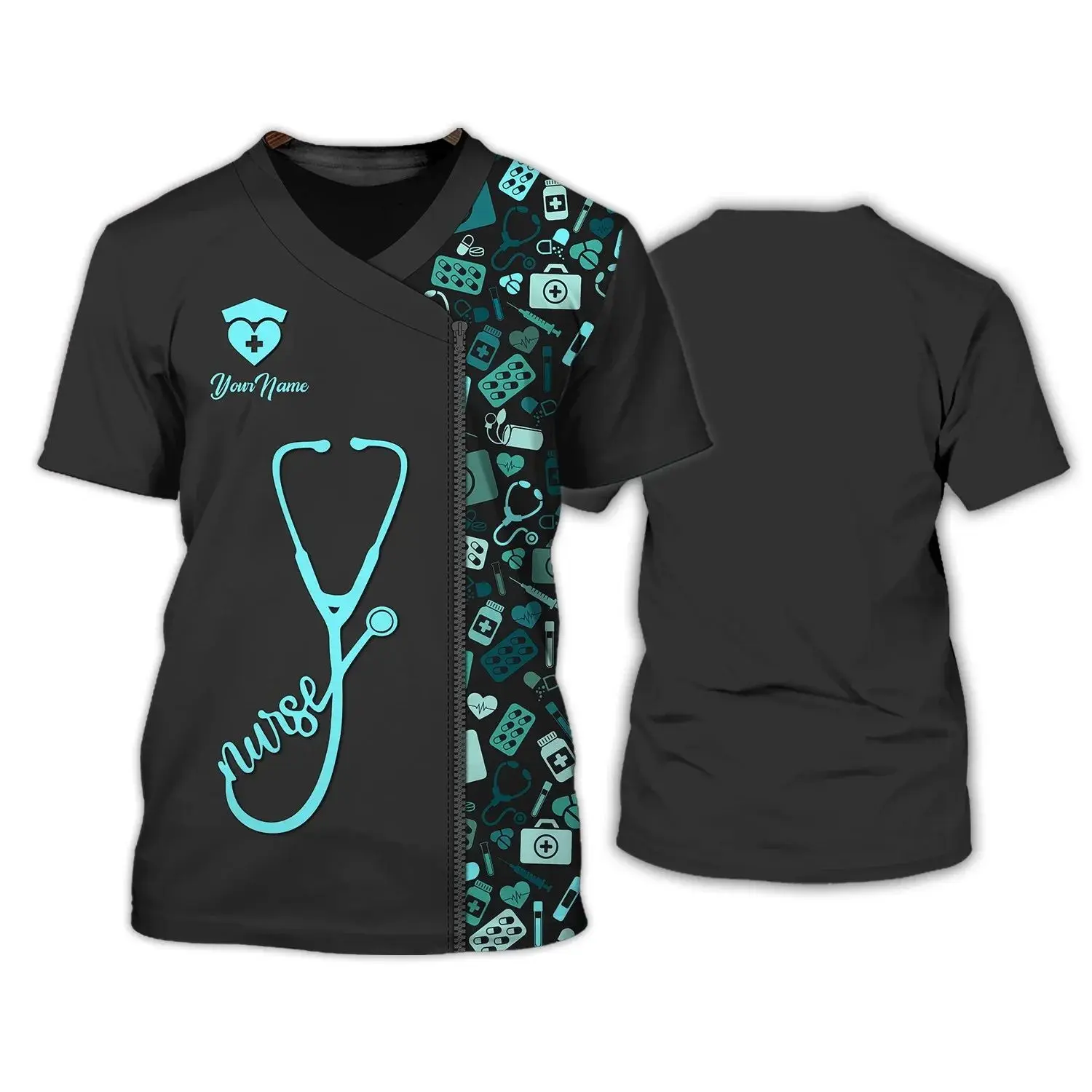 Summer Men\'s Fashion Creative Doctor Uniform Pattern Hd 3d Printing O Collar Short Sleeve Loose Breathable Street Plus Size Top