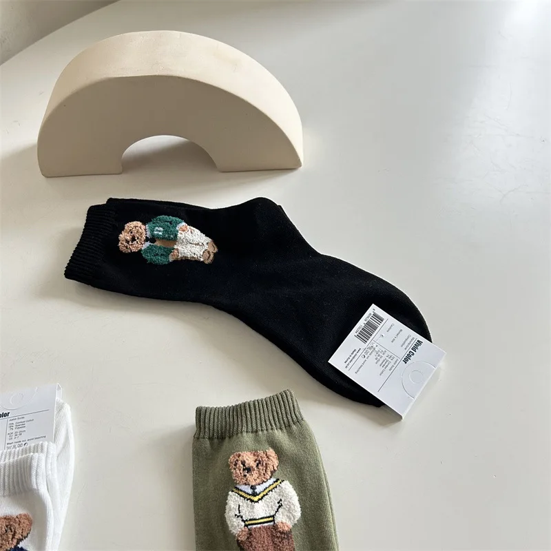 Women's Cartoon Bear Mid-Calf Cotton Socks Casual Sweater Female Socks Comfortable Long Middle tube
