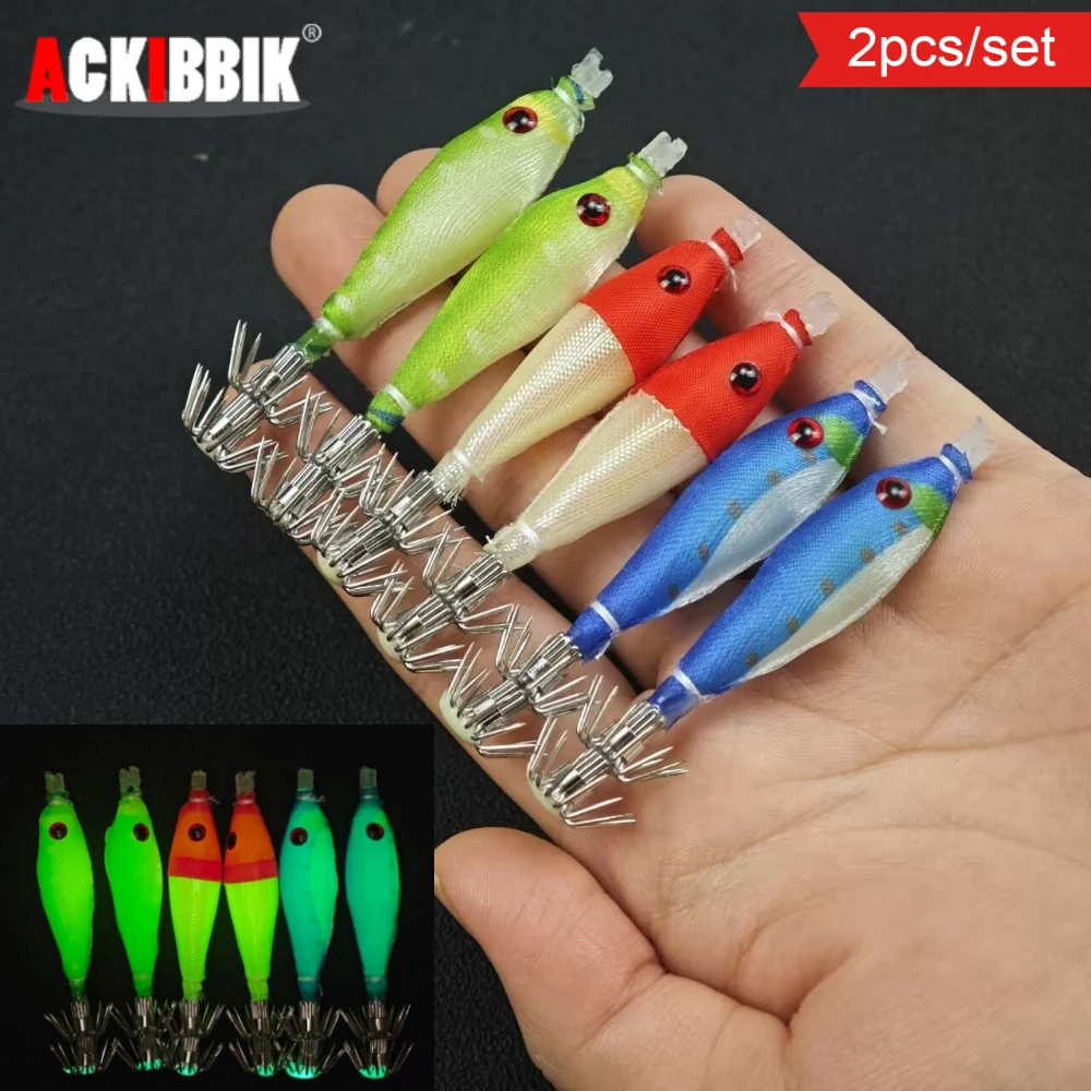 2 teile/satz Glow Tintenfisch Jig Locken Meer Angeln Tintenfisch Garnelen Köder Garnelen Angeln Locken Tintenfisch Jigs Angeln Zubehör Ocotpus Köder