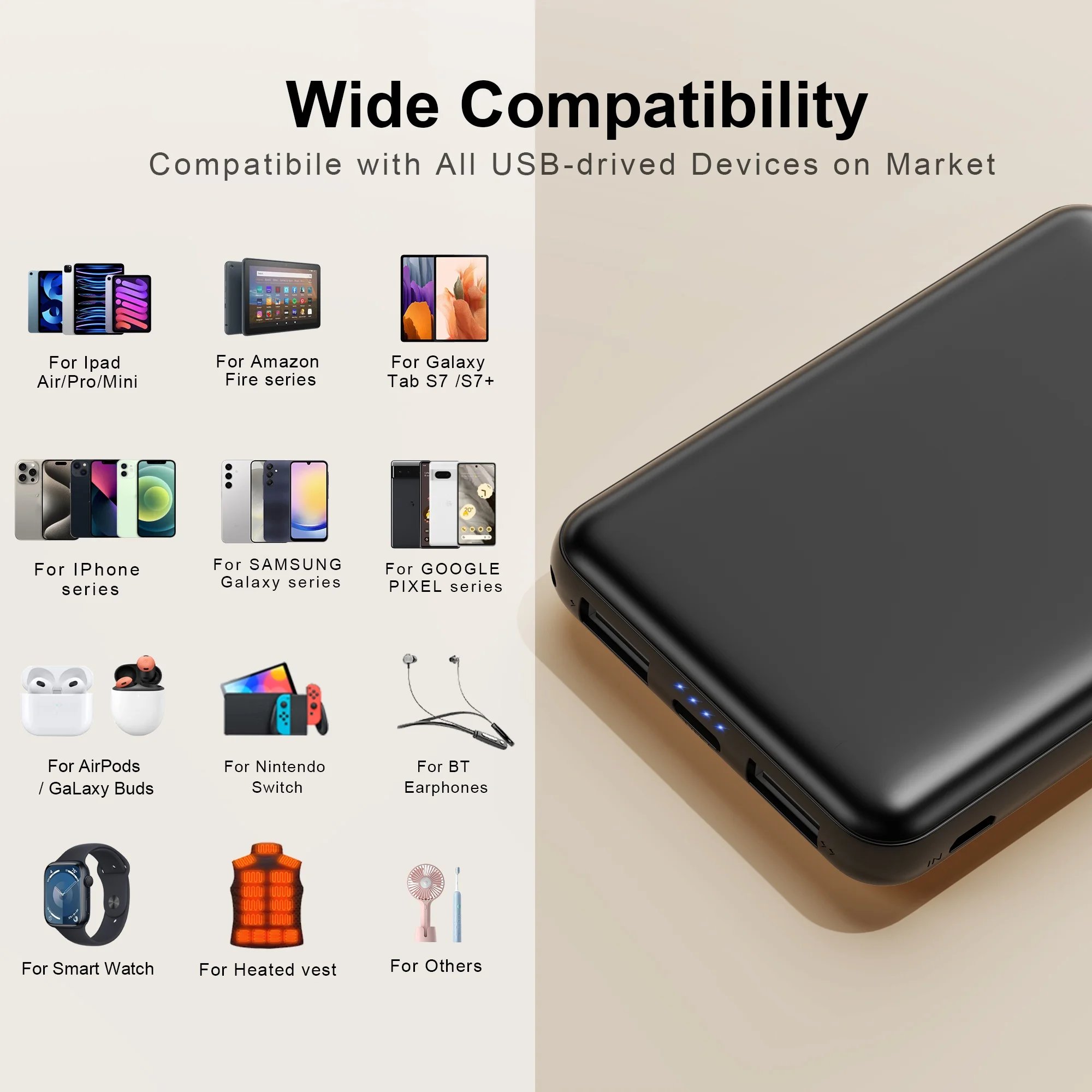 Mini Power Bank 6000mAh Portable Charger, 3