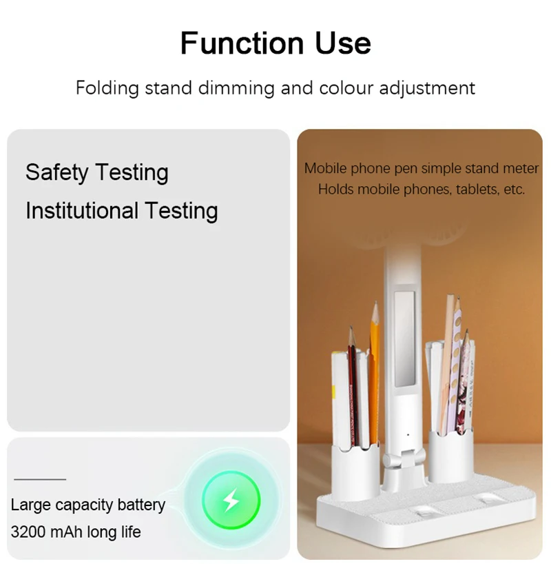 Description Picture 5 of itemRechargeable Table Lamp for Study Desk Lamp Reading Light LED Table Light with Fan LED Clock Dispaly Reading Lamp