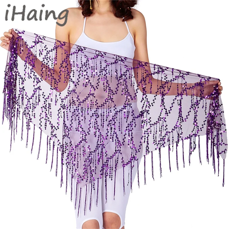 

Sequin Glitter Tassel Belly Dance Hip Scarf Women India Rave Stage Performance Waist Chain Costume Female Party Wrap Skirt Belt