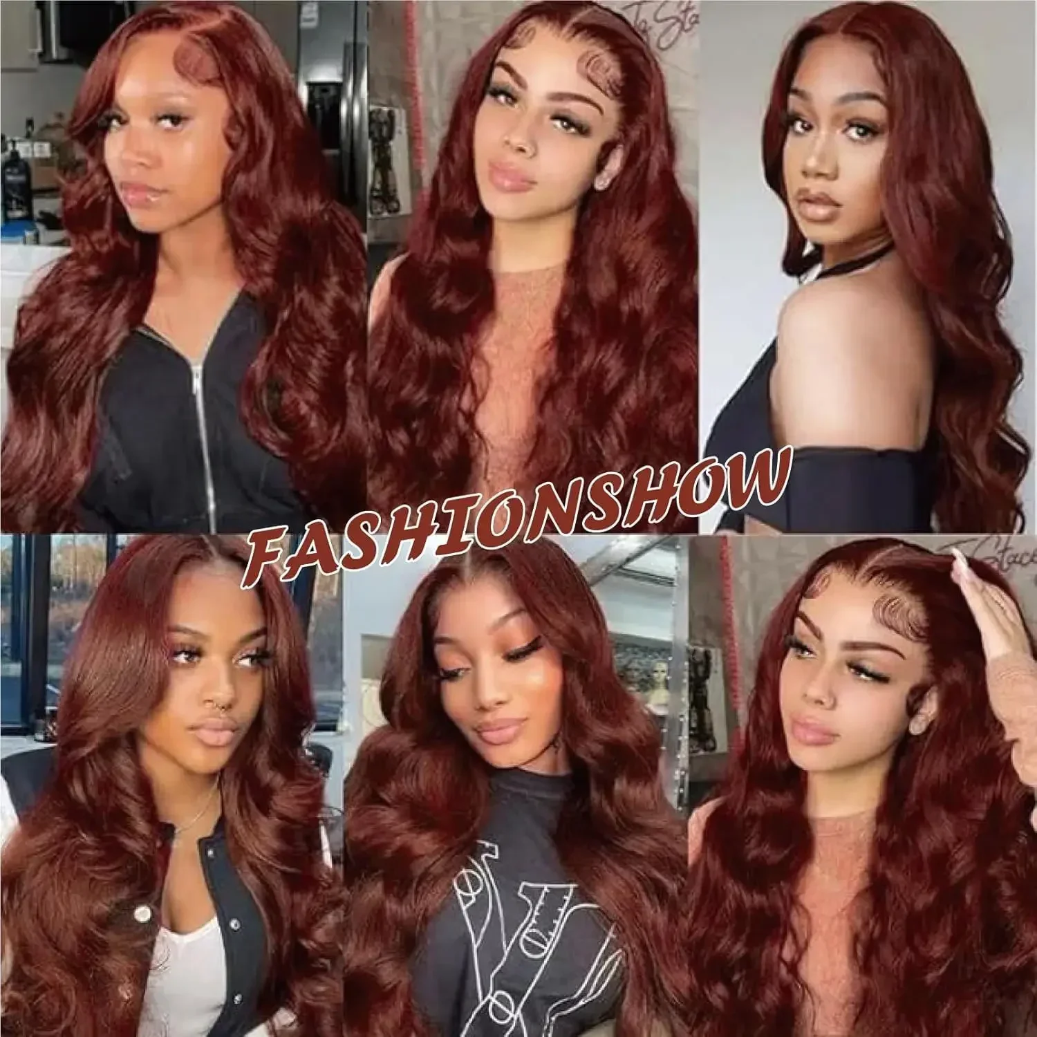 Reddish Brown Body Wave Lace Front Wigs Pre Plucked 180 Density Auburn Colored Synthetic Glueless Wigs For Women