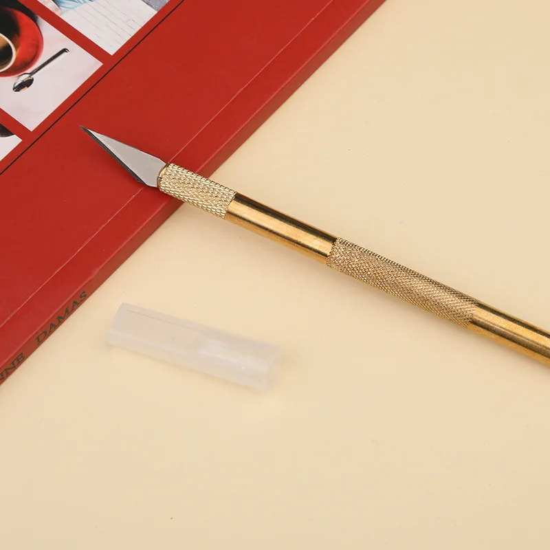 Brass Scalpel Knife Tools Kit Non-Slip Blades Engraving Knife Mobile Phone Film Paper Cut Handicraft Carving Tools