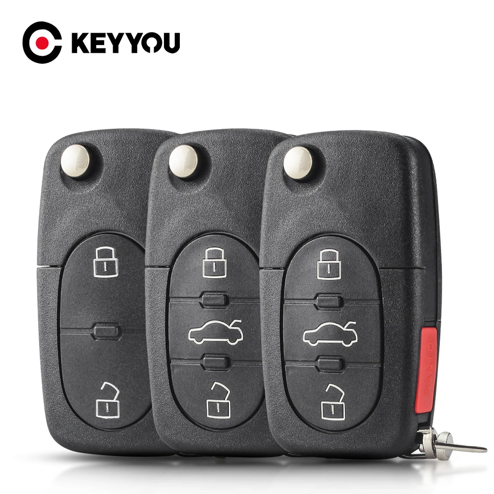 Keyyou 2/3/4 Pulsanti Haa Car Remote Key Shell Case Fob Per Audi Tt A2 A4 A6 A8 Quattro Flip Pieghevole Cr1620 Cr1616 Portabatterie
