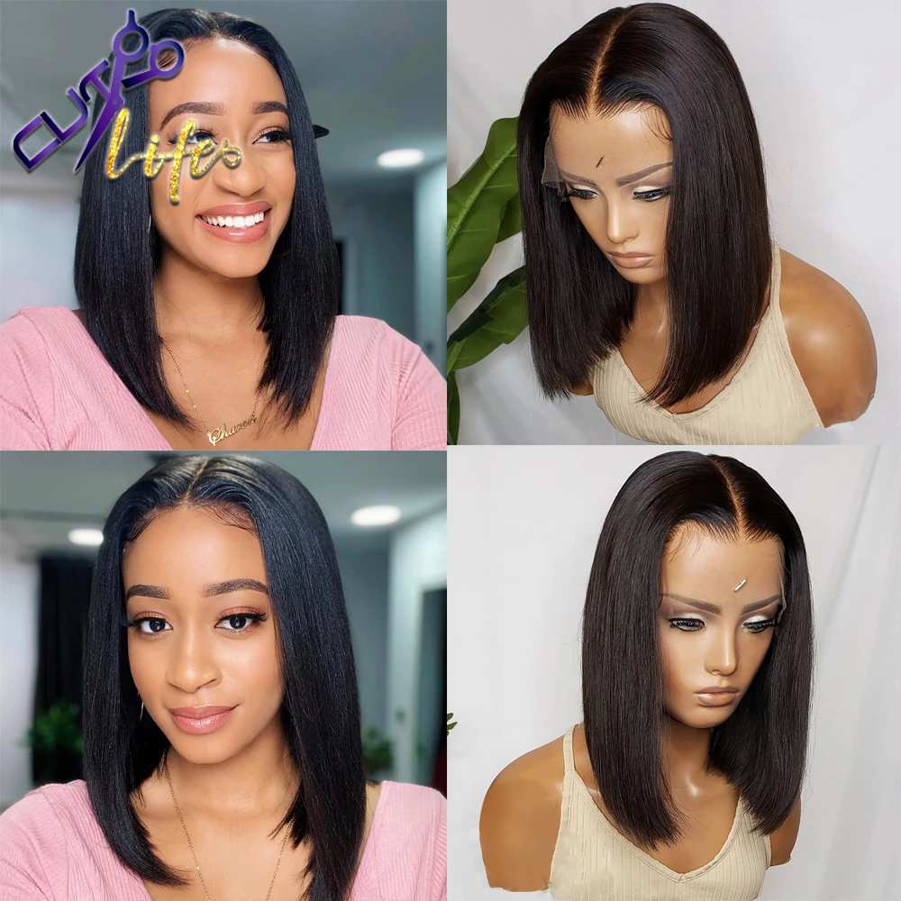 Highlight Color Short Cut Wavy Bob Pixie Wig 13X4 Lace Front Wigs Peruvian Human Hair Wigs Straight Pre plucked For Black Women