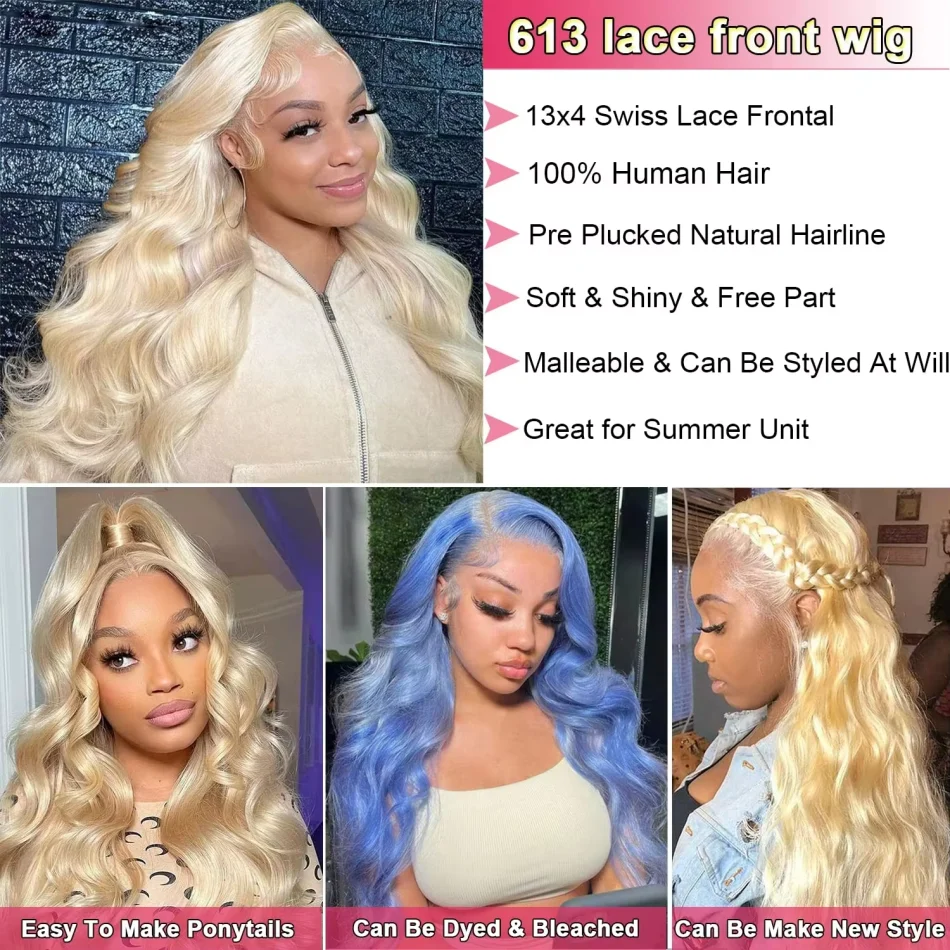 613 Hd Lace Frontal Wig 13x6 Body Wave Human Hair Wigs Brazilian 220 Density Pre Plucked Blonde transparent Lace Front Wig 30 In 6