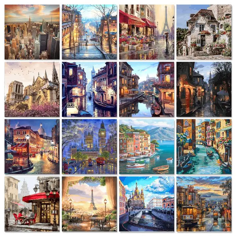 

GATYZTORY Diy Painting By Numbers With Frame City Landsacpe Kits Picture By Numbers Drawing On Canvas Adults Crafts Home Decor