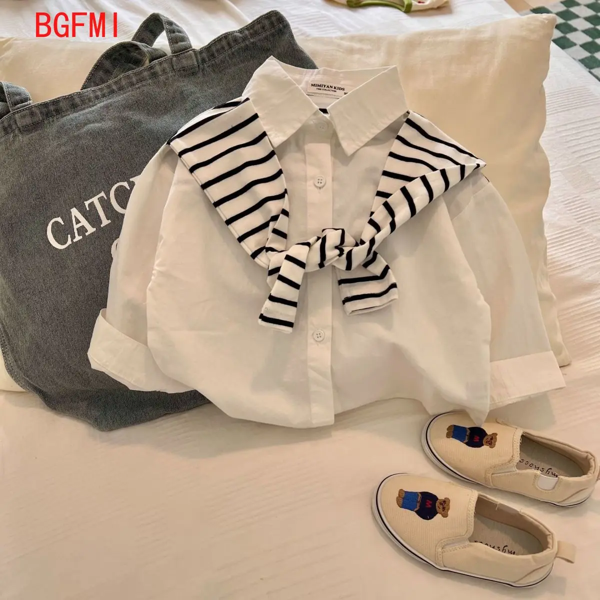 Children's Shirt Spring and Autumn New Fake Two Tops Boys and Girls Striped Shawl Shirt Fashion Children's Clothing 2-10Yrs Old