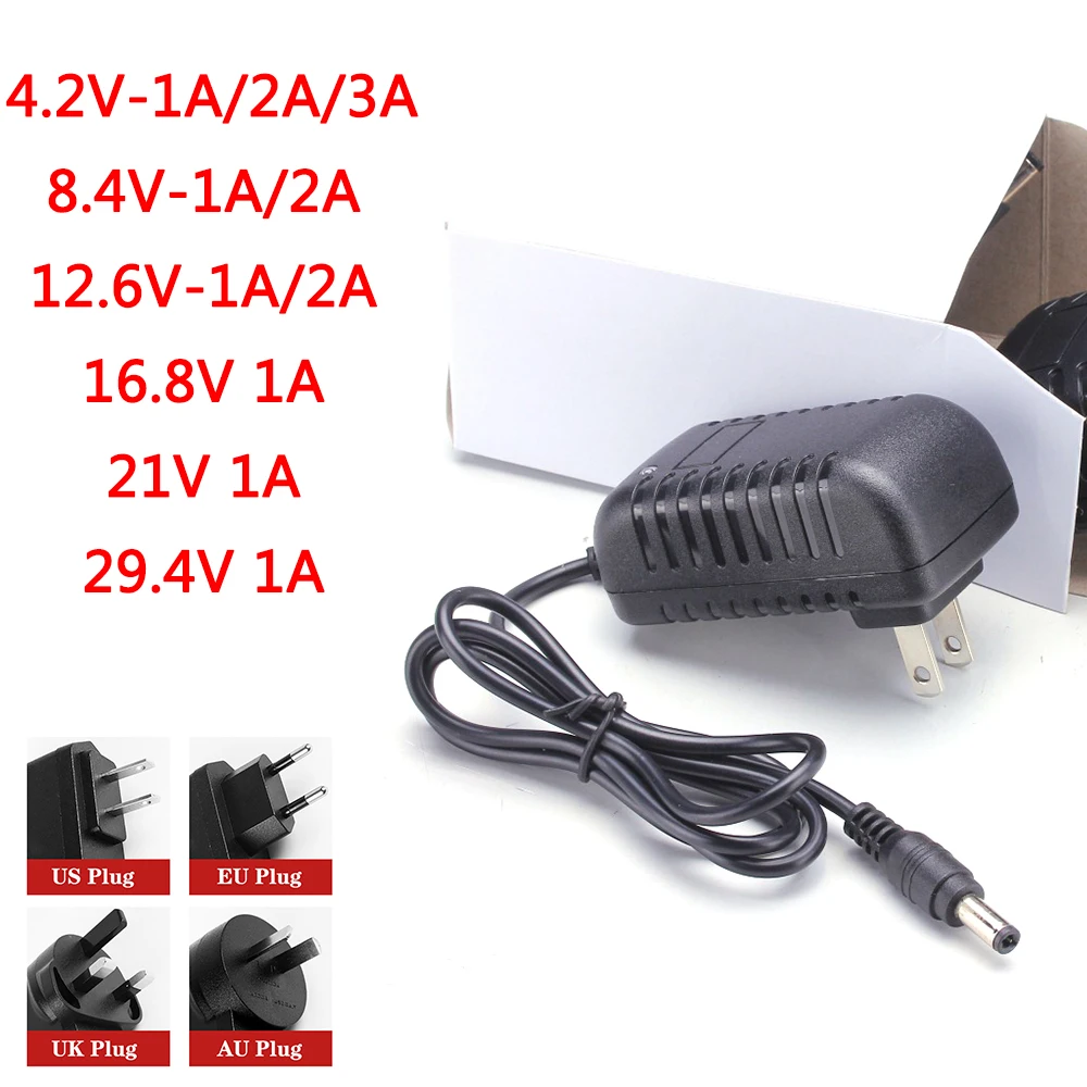 

Li-ion Charger AC 110-240V DC 4.2V 8.4V 12.6V 16.8V 21V 29.4V 1A 2A 3A DC Power Supply Adapter For 18650 Lithium Battery