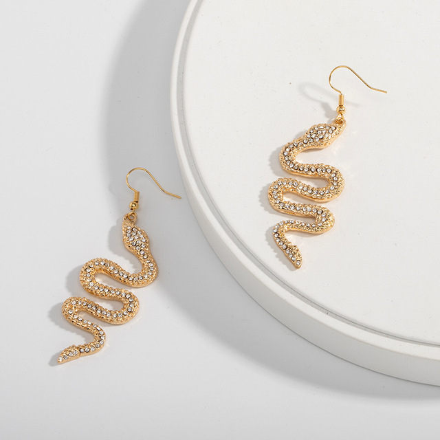 Punk Styles Gold Crystals Snake Stud Earrings for Women Party Retro Stud Earings Hip Hop Street Punk Jewelry Girl Gifts