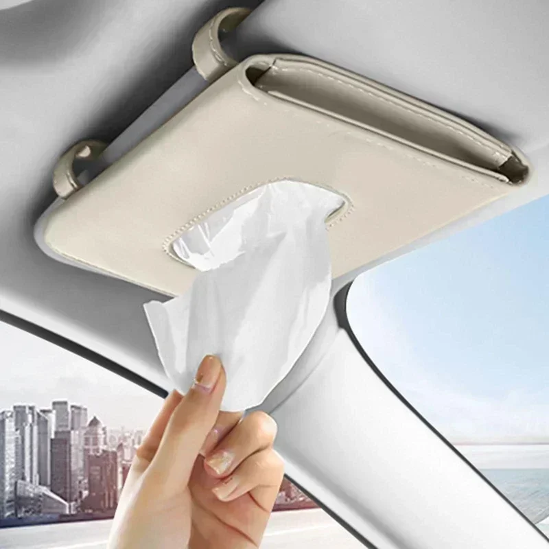 1Pcs Universal Car Sun Visor Hanging Tissue Box Holder PU Leather Car Tissue Boxes Auto Interior Storage Decoration Accessories