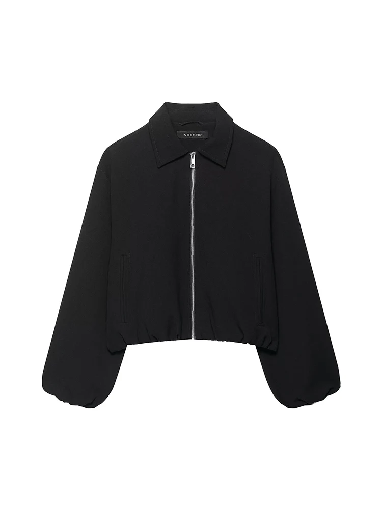 TFMLN Chic Cropped Bomber Jacket For Women Autumn Long Sleeve Simple Style Coats Woman Zip Up Solid Short Outerwear 2025 New