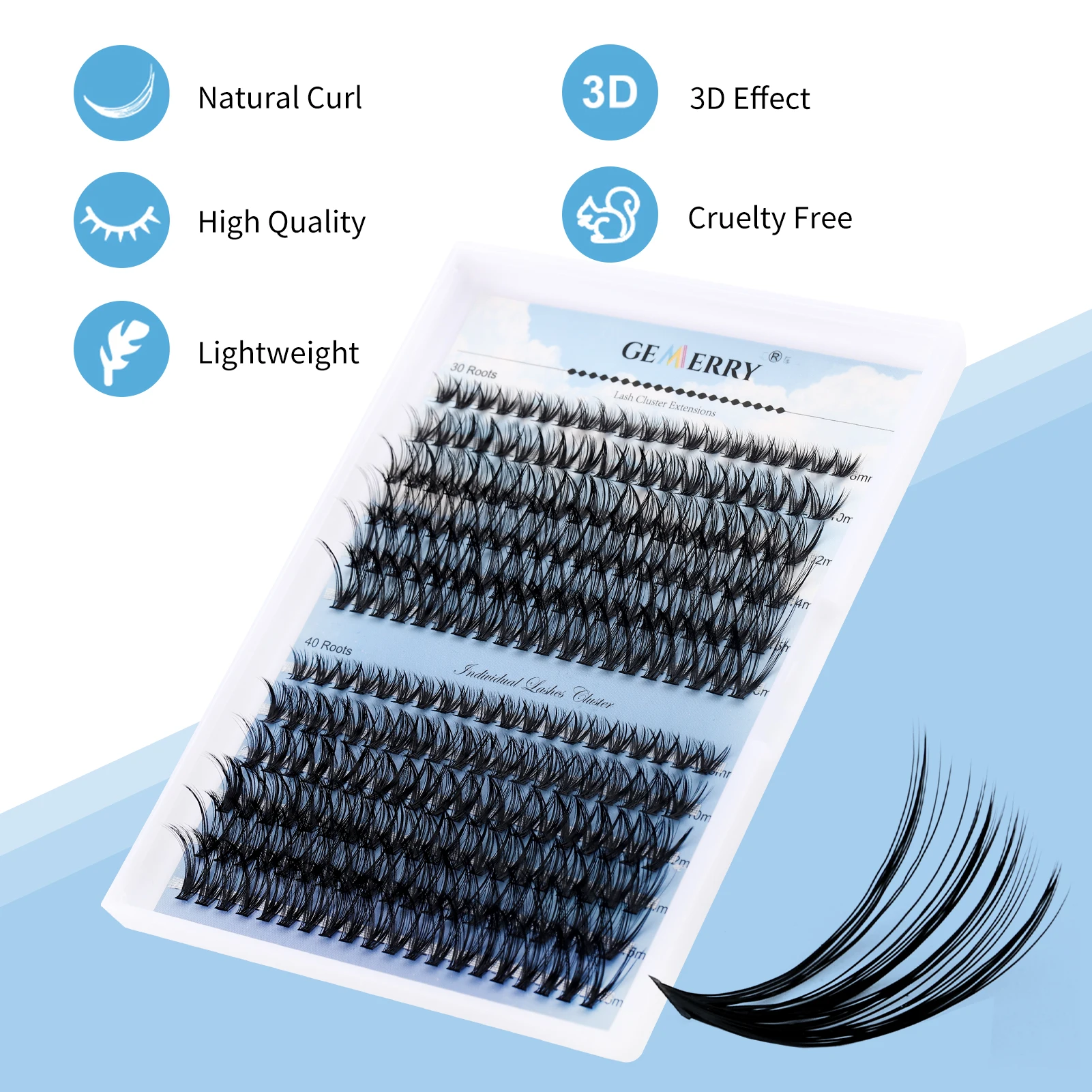 Gemerry Hot Melt Individual Lashes 240 pcs Large Tray 30P/40P D Curl Mix 8-16mm DIY Clusters Cosplay Lashes Extension Makeup