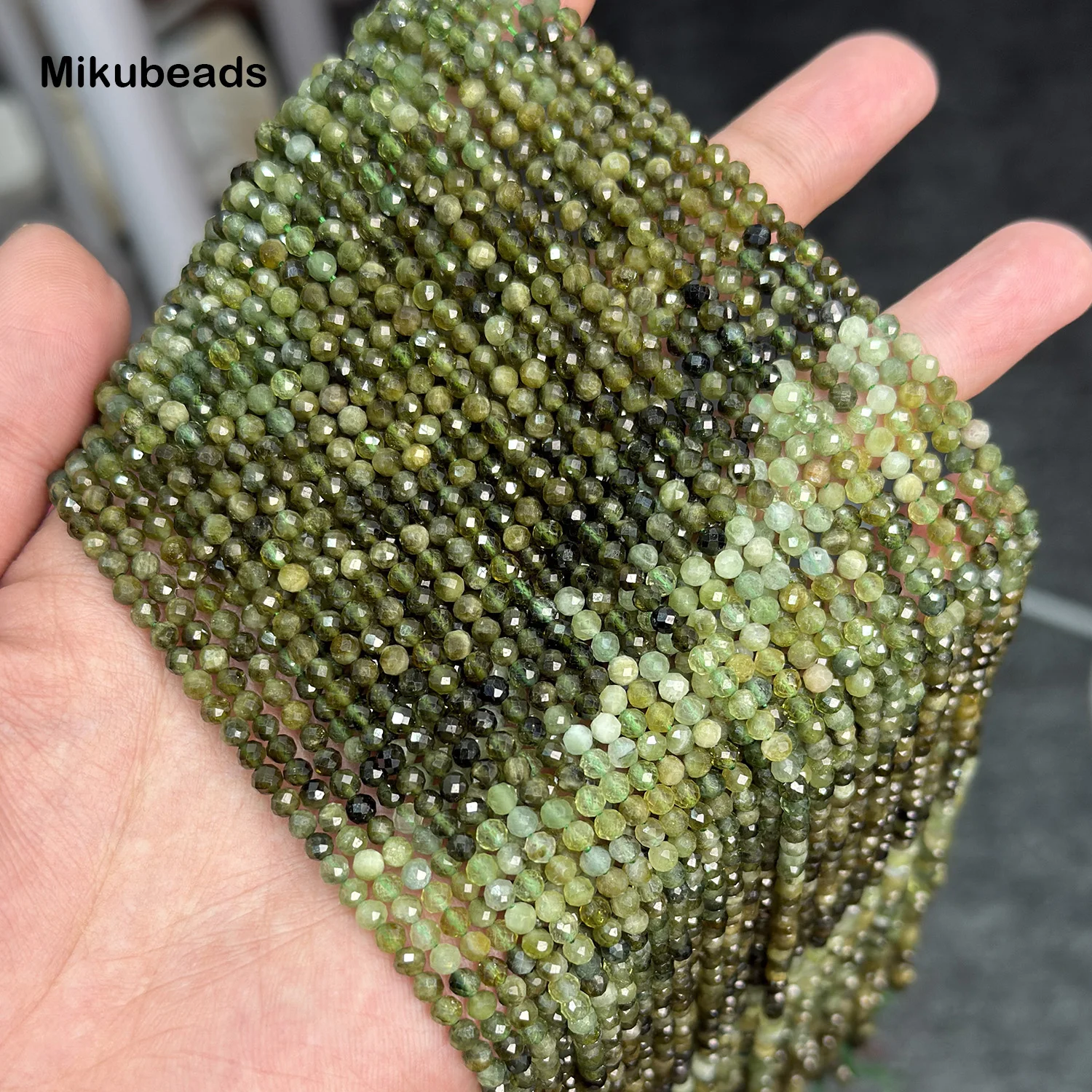 Wholesale Natural Green Tourmaline 2mm 3mm 4mm 3A Faceted Round Loose Beads For Jewelry Making DIY Bracelets Necklace 6