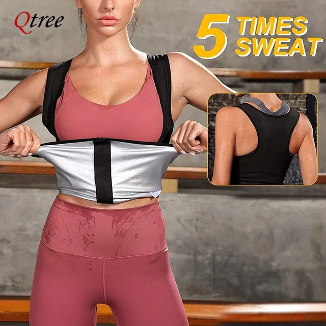 Qtree Women Sweat Sauna Suits Compression Body Shaper Belly Trimmer Vest Waist Trainer Corset Slimming Zipper Jacket Workout Top 6