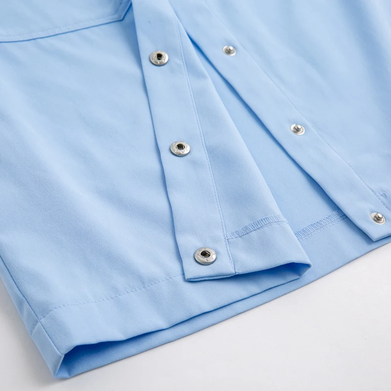 BerryGo Elegant 2022 summer shirt dress short sleeve office dress women Single breasted belt mini dress Blue pocket work vestido