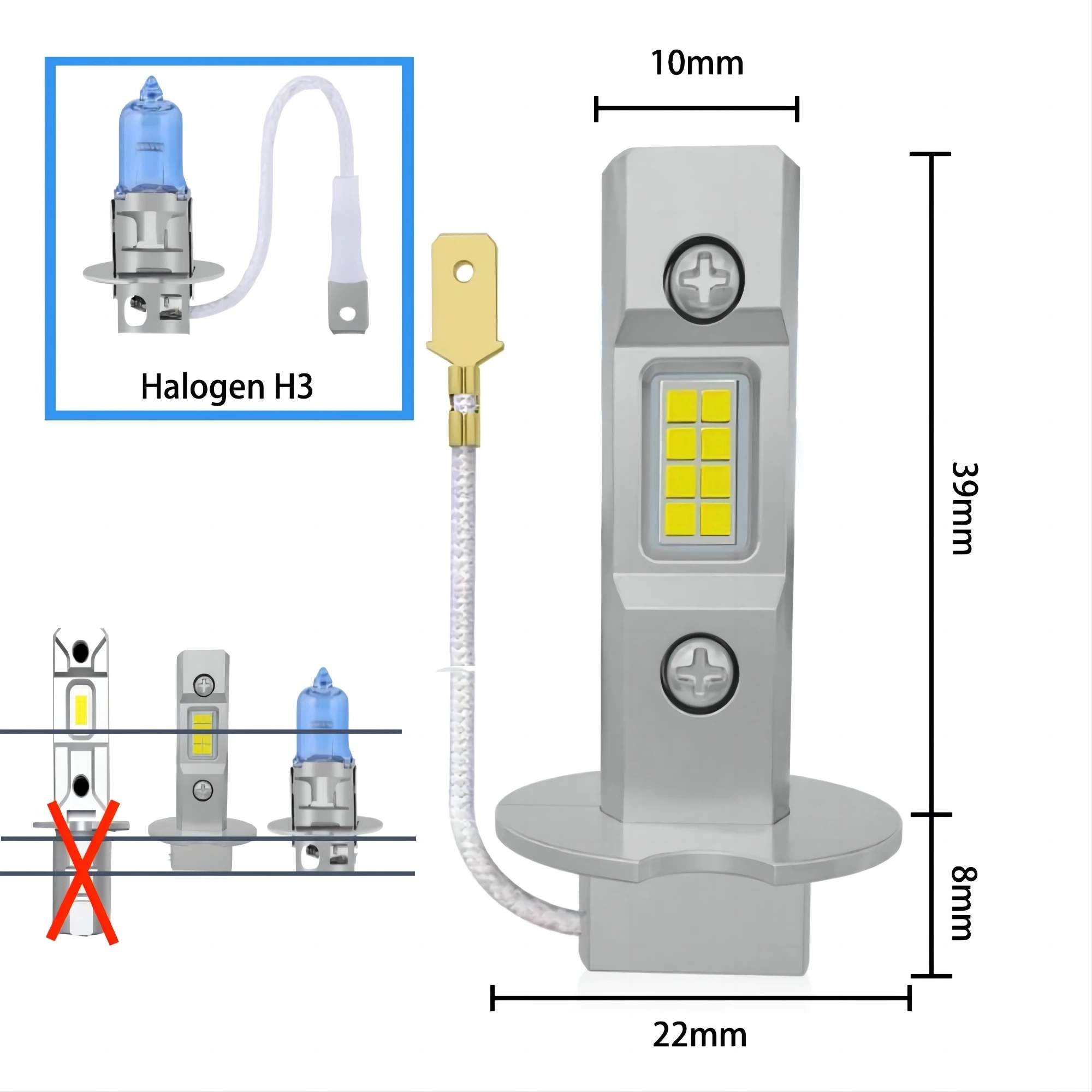 

mightu H3 LED Fog Light Bulb Fanless 60W 12000LM Daytime Running Light LED H1 H3 Headlight Car Driving Lamp Super Bright