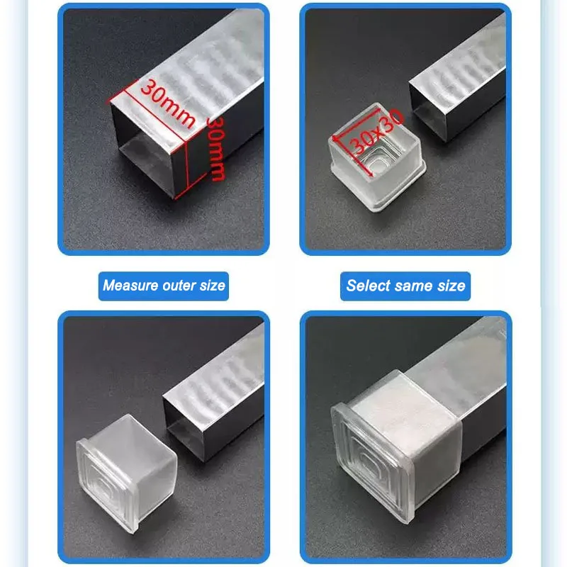 Transparent Square Furniture Leg Caps with Non-slip Rubber and Floor Protection Pads