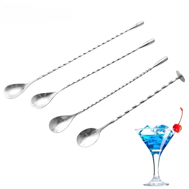 Stainless Steel Mixing Spoon Long Handle Stirring Spoon Drink Stirrers Cocktail Spoons Spiral Pattern Bar Cocktail Shaker Spoon