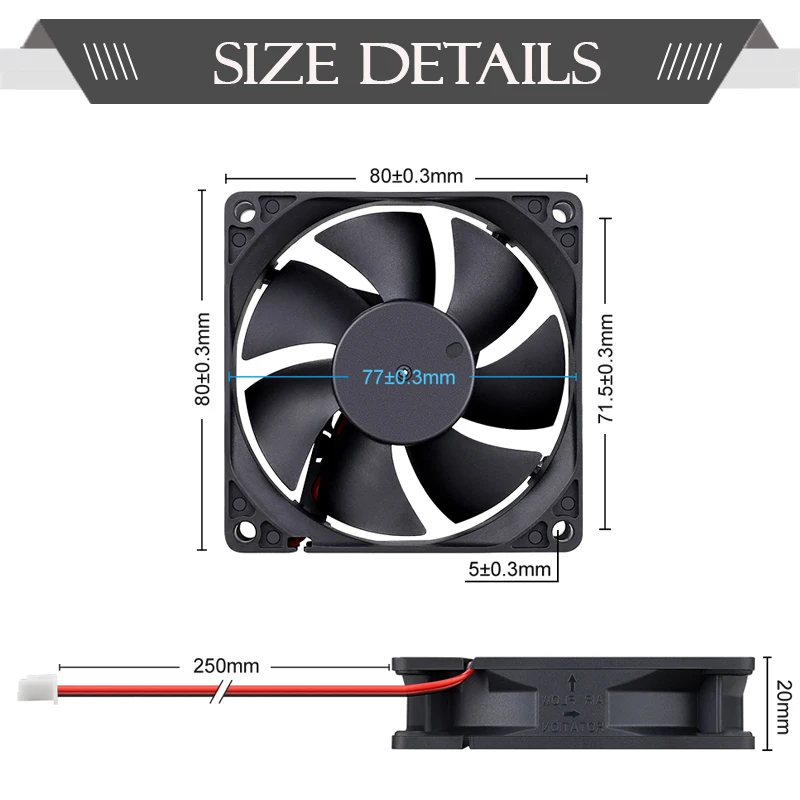 Ventilador Cooler da Cpu 80 mm 8cm 2pin Radiador 80x20 mm dc 12v 24v Computador sem Escova Silencioso Ventilador Axial de Refrigeração do pc Pcs Gdstime8020 - Imagem 2