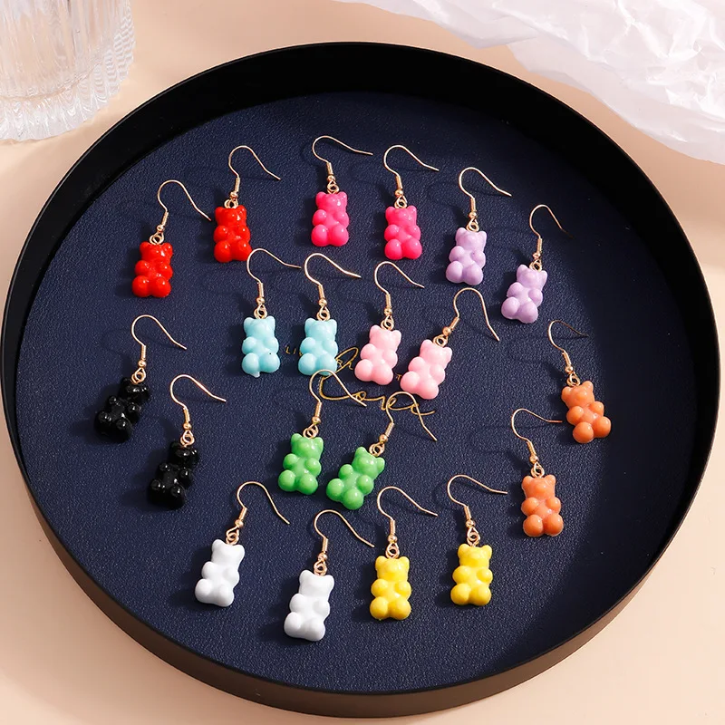 Cartoon Gummibärchen Ohrhänger für Frauen, Harz-Ohrringe in Bonbonfarben, Tier-Hängeohrringe für Mädchen, Party- und Urlaubsschmuck, Geschenke