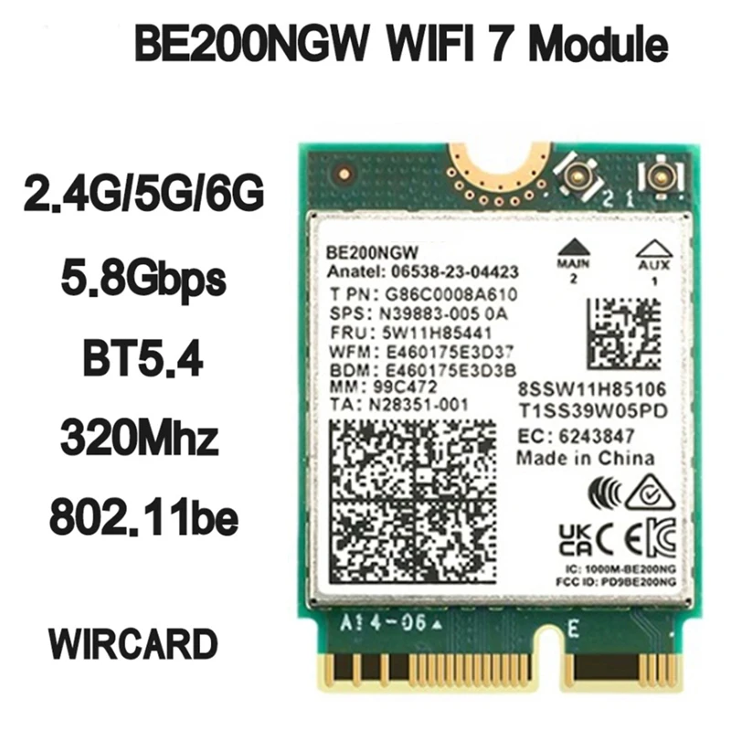 PC 노트북용 녹색 플라스틱 무선 네트워크 카드, BE200, 와이파이 7, BT5.4, 1 개