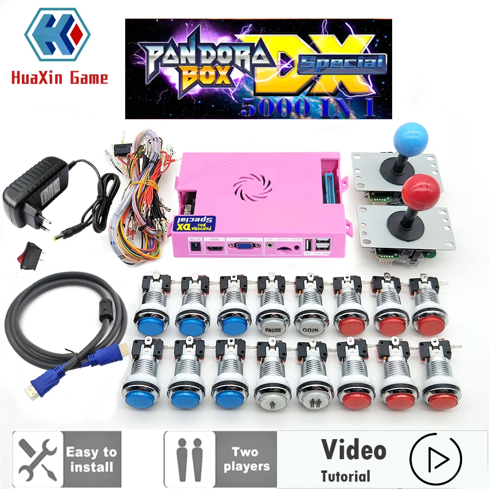 DIY Arcade Game Kit, FHD 1080P, 5000 Pandora Box DX, Special 8 Way Sanwa Joystick, Chrome Plating, Illuminated Push Button, DX 3d pandora saga box dx special 5000 in 1 arcade diy kit game console 8 way joystick led light switch push button cabinet bartop