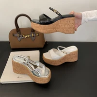 Black Wedge Sandals Woman Chunky Heels Slippers Summer Belt Buckle Platform Heels Silver Ladies Shoes Casaul Sandalias Mujer - Image 5