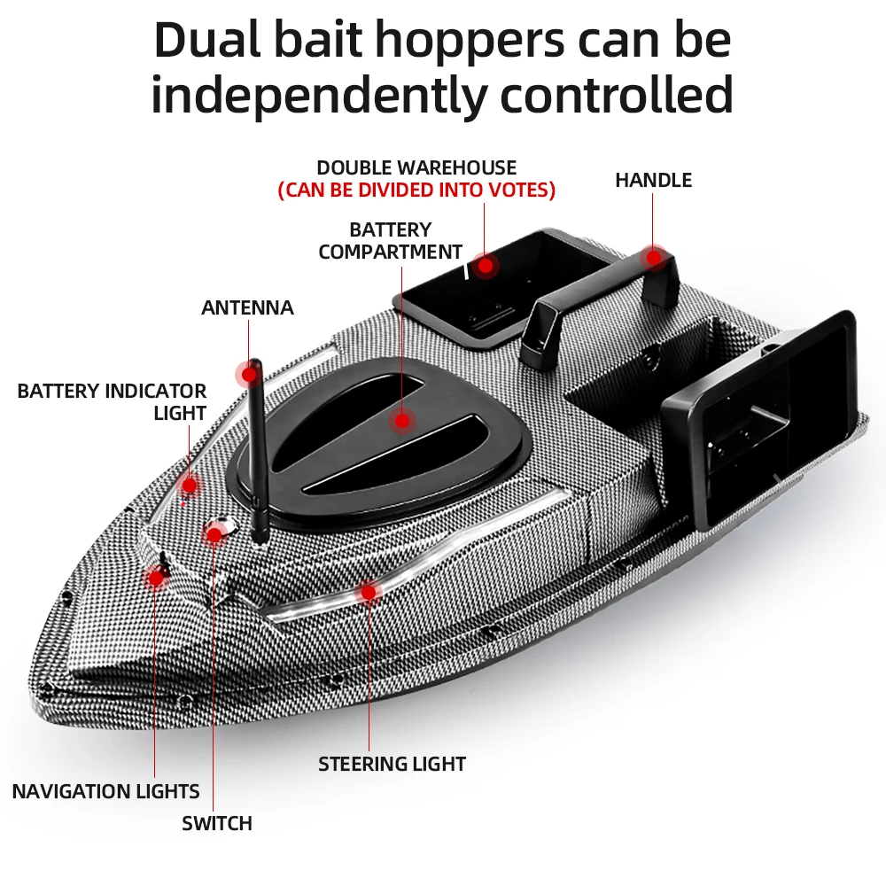 Remote Control GPS Bait Boat 40 Points 500M Auto Driving Return 1.5KG V700 RC Fish Finder Boat With Steering Light For Fishing 5