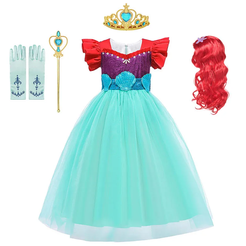 Girl Princess Dress Little Mermaid Ariel Halloween Fancy Costume Children Carnival Birthday Party Cosplay 3-10T | Детская одежда и