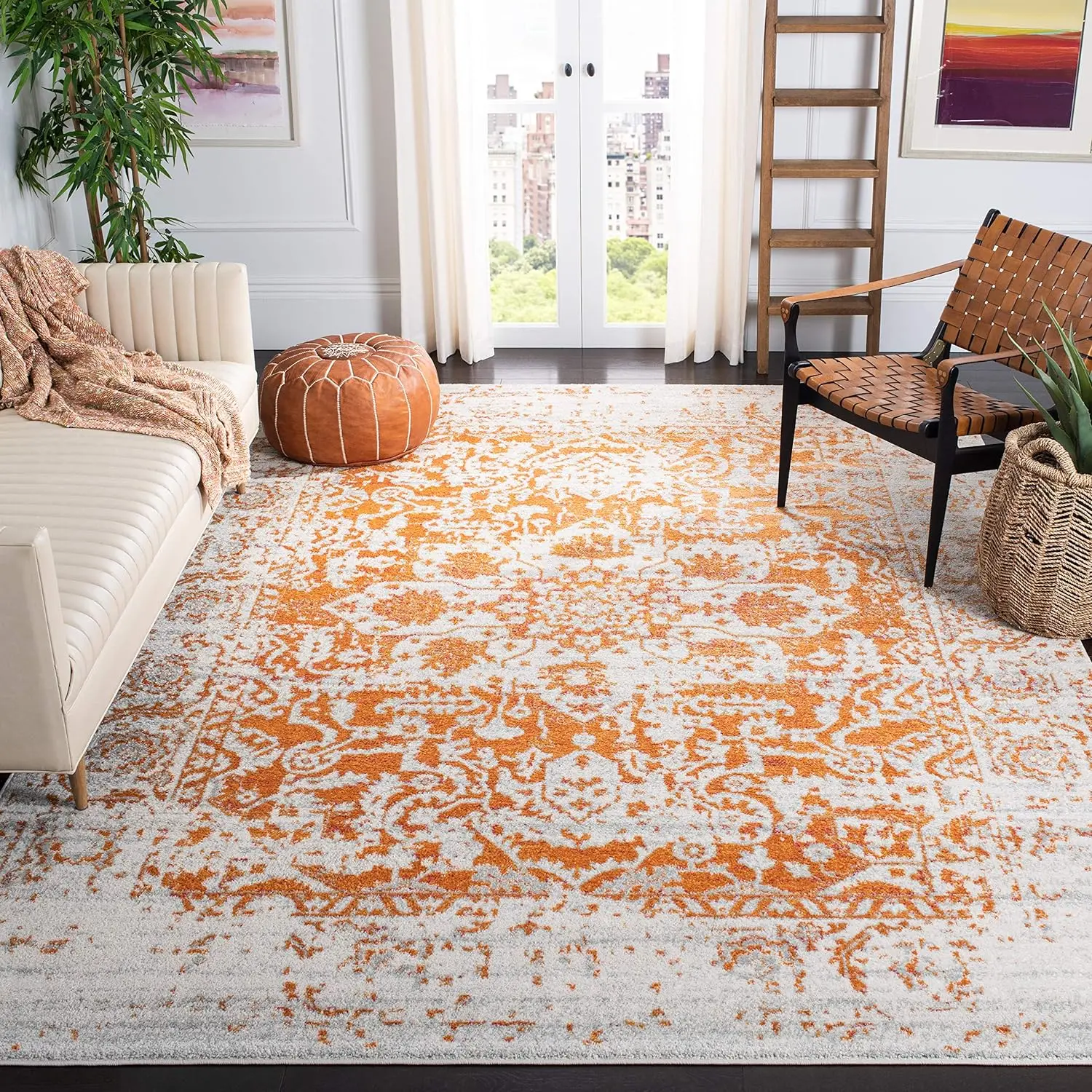 

Area Rug - 6'7" x 9'2",Snowflake Medallion Distressed Design, Non-Shedding & Easy Care, Ideal High Traffic Areas in Living Room