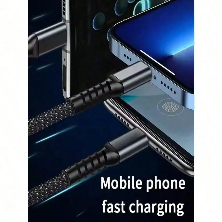3-In-1 Super Fast Charging Cable, 3-In-1 Charging Cable With Transparent Illuminated Braided Nylon Wire, Fast Charging Data 3
