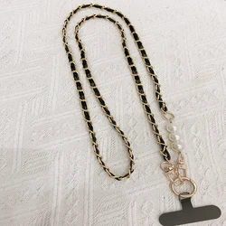 Elegant Pearl Woven Crossbody Phone Chain with Universal Anti - Loss Feature (Black)