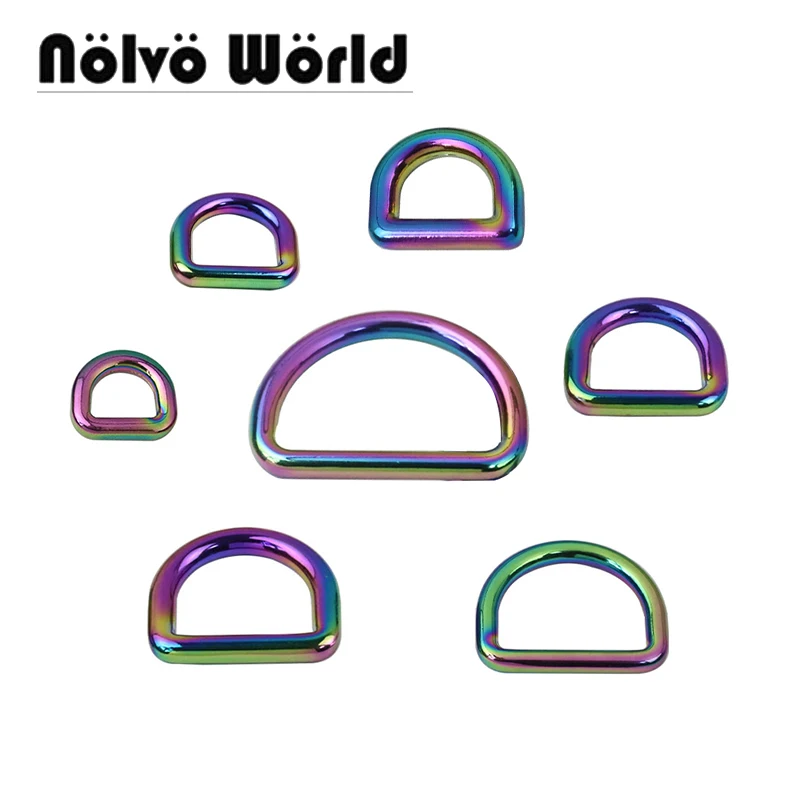 

10-50pcs 7 Size Rainbow Custom Metal Welded Metal Solid Welded D Rings Buckle Hardware Swivel Clasp For Bag Accessories