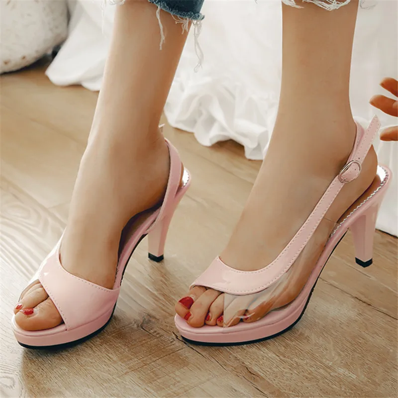 

Smirnova Size 32-45 New Peep Toe Pu Sandals Woman Fashion Ladies Slingbacks Summer Shoes Strange Style High Heels Sandals