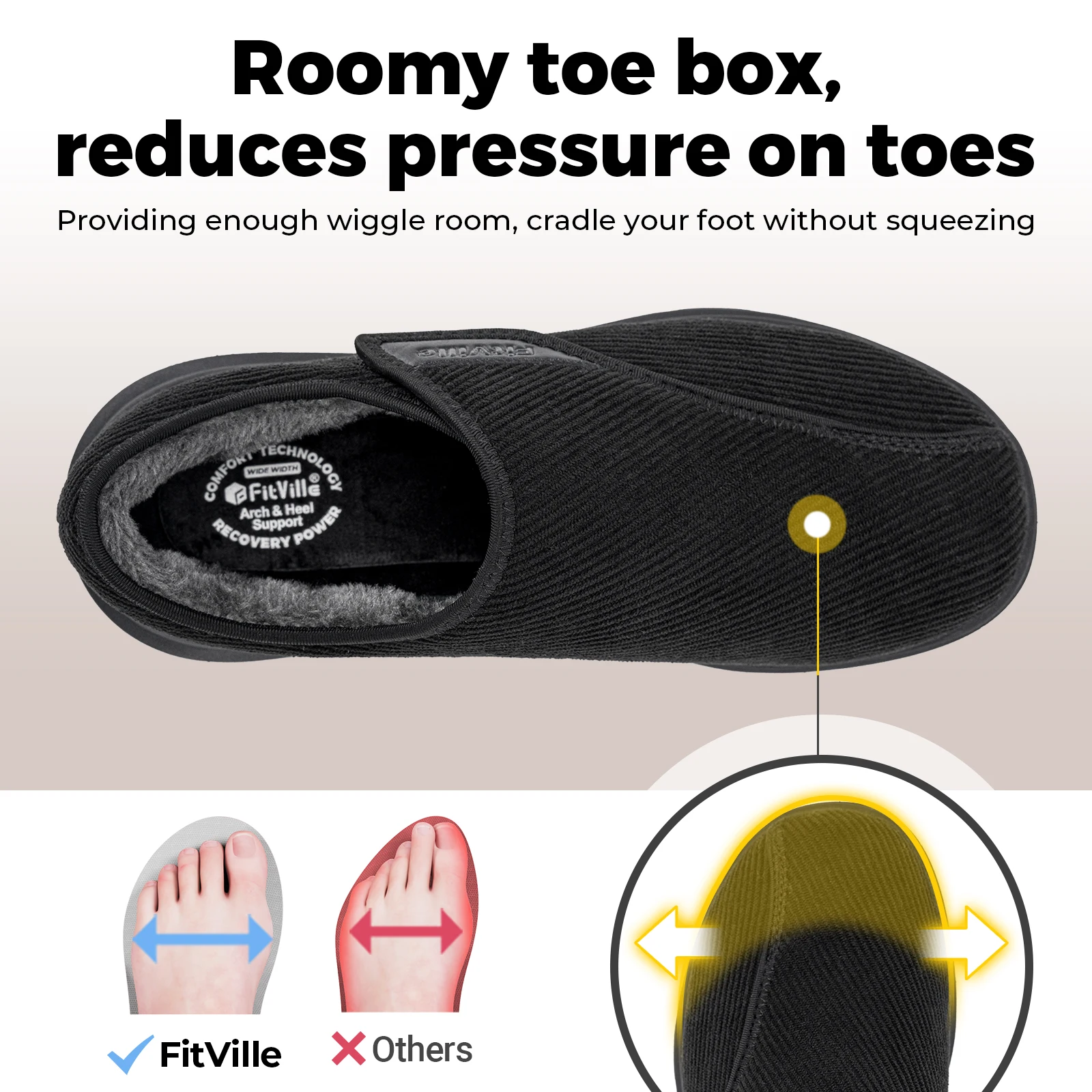 Fitville Plush Home Shoes For Men Winter Cotton Diabetics Shoes Widened Adjustable Strap Winter Shoes Warm Thick Non-Slip 4