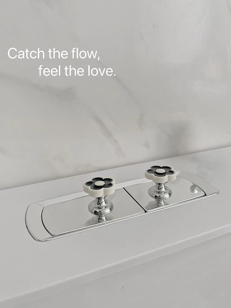 Elegant Black & White Floral Toilet Flush Button Premium Accessory for Long Nail Users