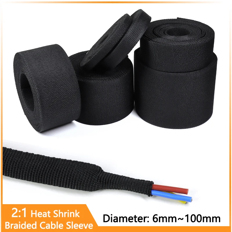 Manicotto Del Cavo Intrecciato Termoretraibile Diametro 6 ~ 100Mm Isolamento Flam Ignifugo Wire Wrap Guaina Protezione Pet Auto Line Organizer
