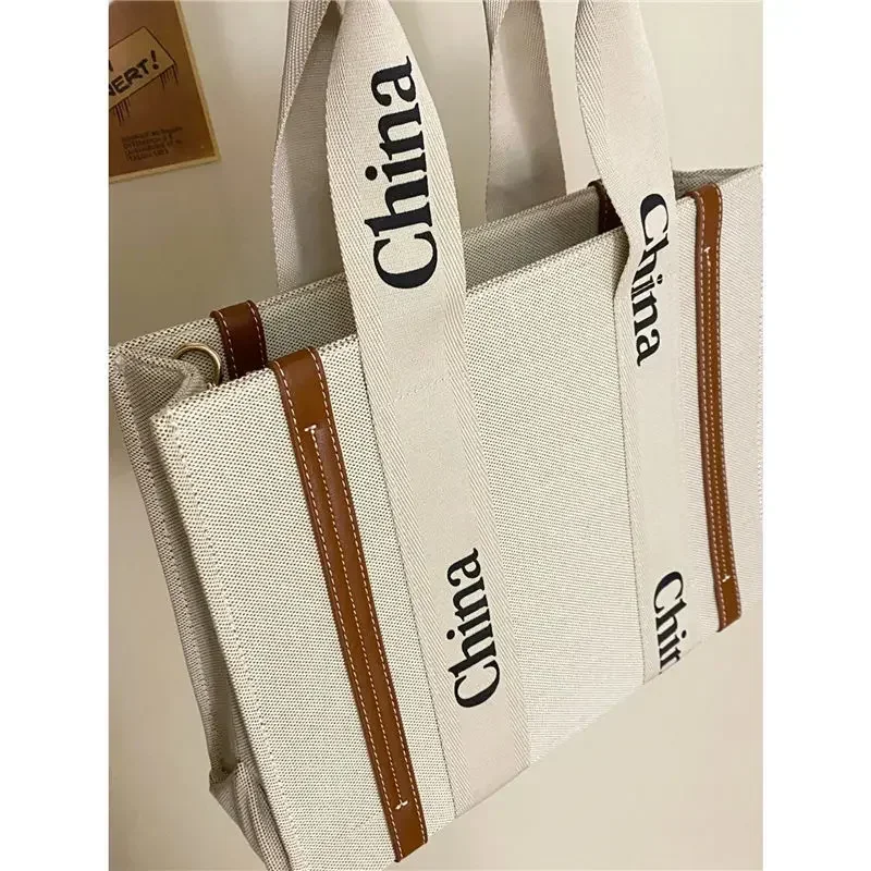 Ladies Luxury Bag Women's Handbags Trend 2024 Designer Canvas Leather Letters Shopping Bag Classic Woody Large Tote Bags Y2k