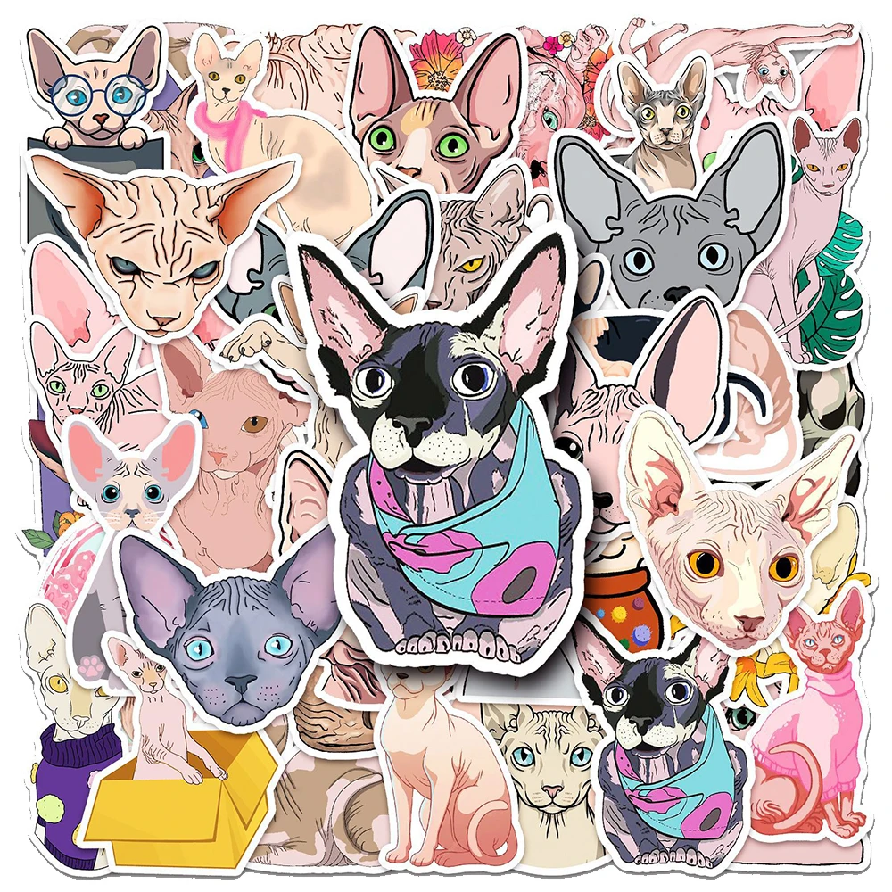 10/30/50PCS Cute Sphynx Stickers Kids Animal Cat Cartoon Decals Toys DIY Scrapbook Laptop Stationary Canadian Hairless Sticker 50 pages book character landscape series no repeat a5 sticker book creative diy journal decor collage scrapbook stationary