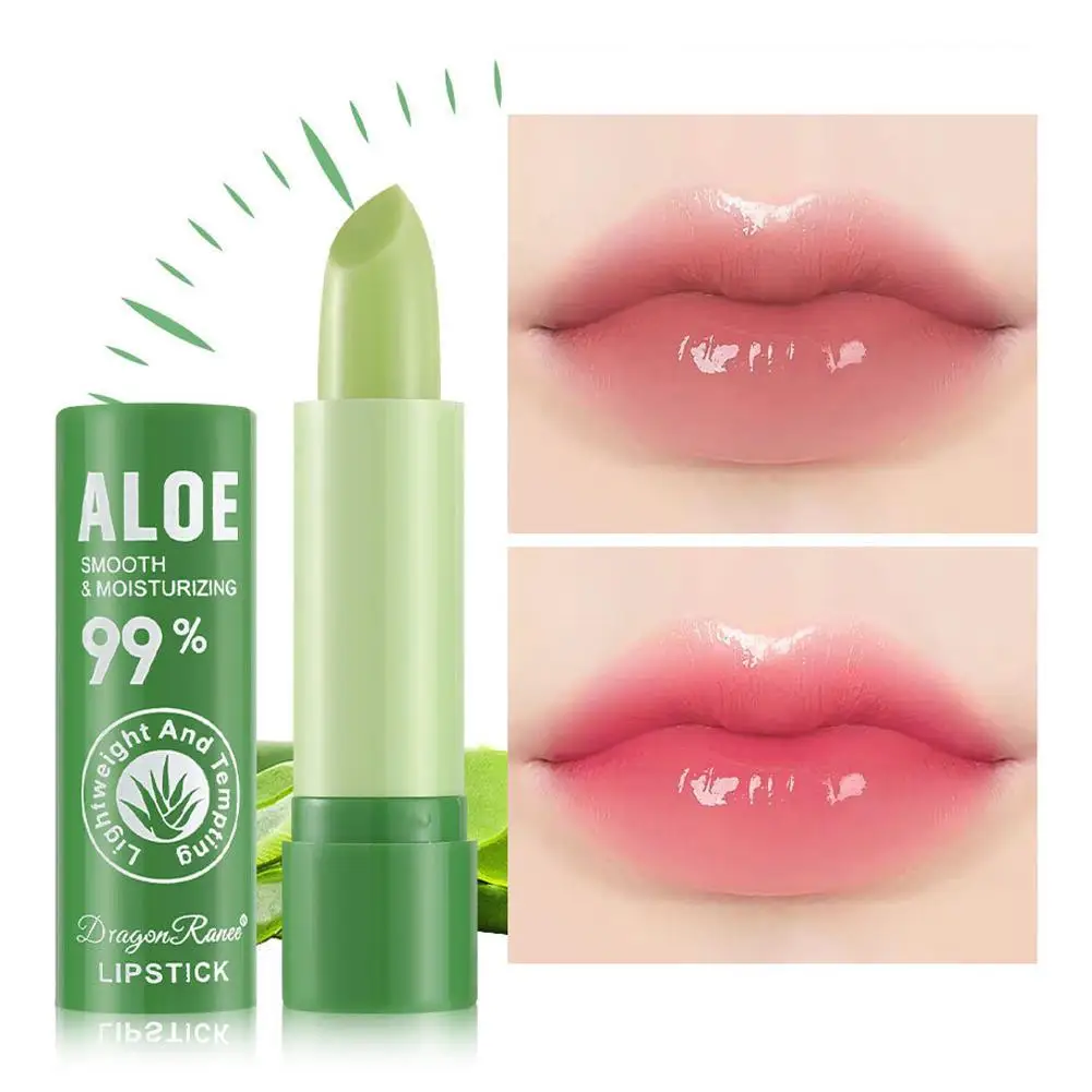 

1Pcs Natural Aloe Vera Lipstick Color Mood Changing Long Lasting Moisturizing Lipstick Anti Aging Nourishing Lip Balm