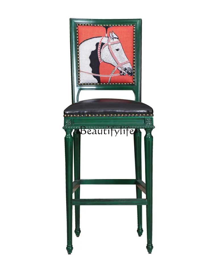 

American Country Solid Wood Bar Chair Modern Minimalist Armchair
