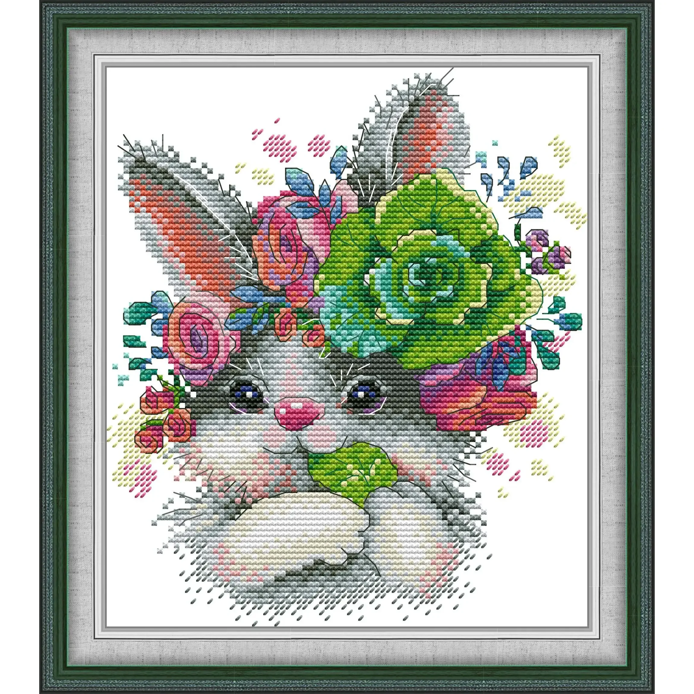 Cross Stitch Kit Joy Sunday Pre-printed Cross Stitch Kit Easy Pattern Aida Stamped Fabric Embroidery Set-Charming Bunny