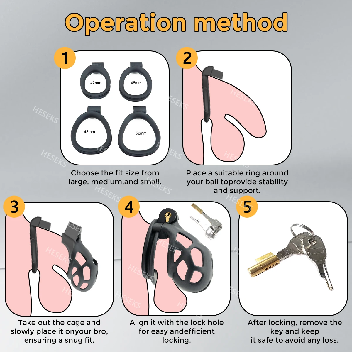 Penis Chastity Cage Chastity Lock Sex Toy Chastity Cage Accessory Penis Cock Ring HESEKS 3D Print Male Chastity Cage Set Anti Off Lock For Men